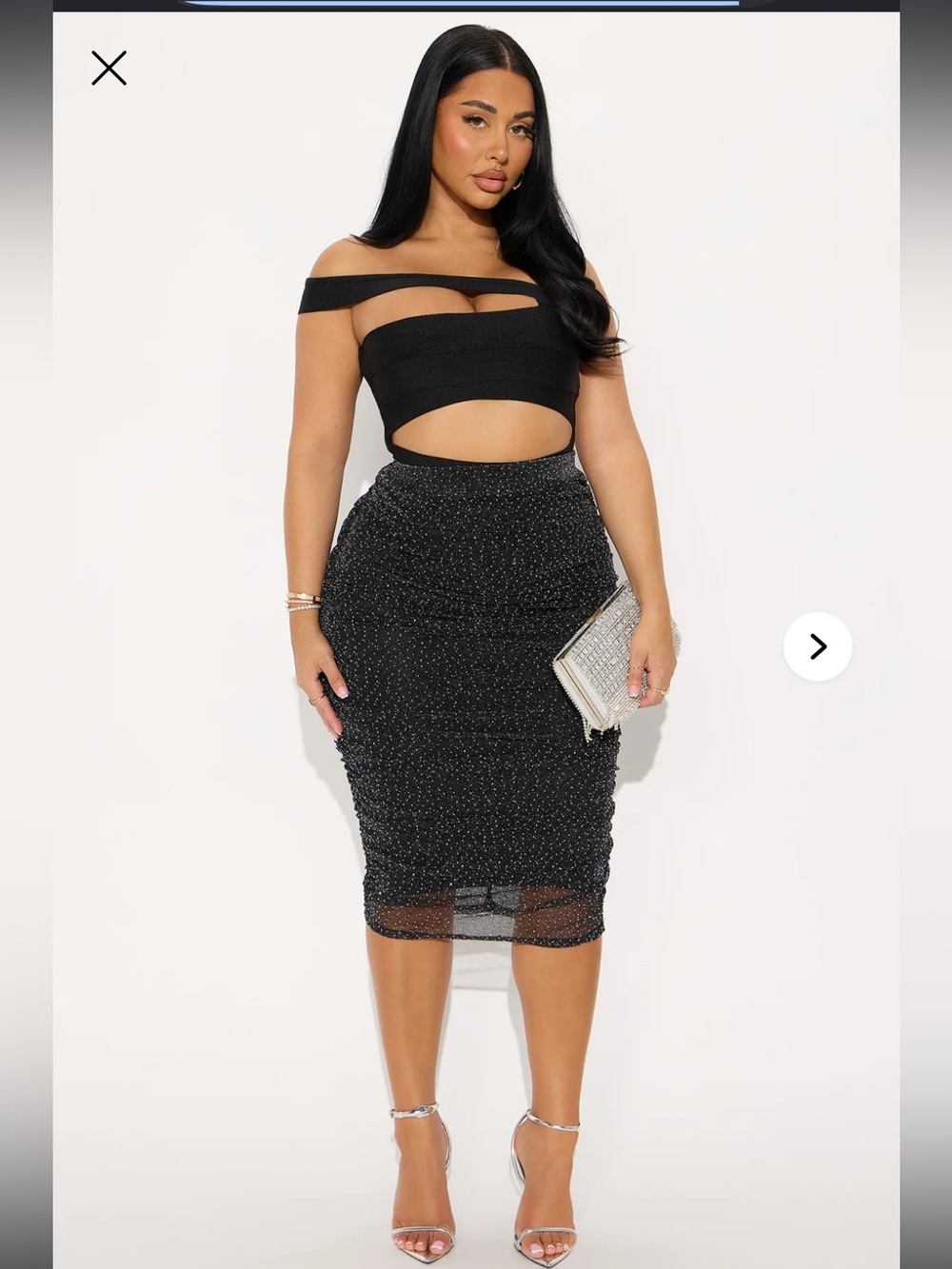 Fashion Nova Black Sparkle Mesh Pencil Skirt